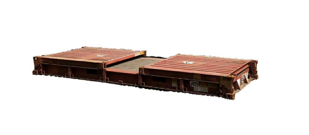 Ingeklapte schotten van flat rack container
